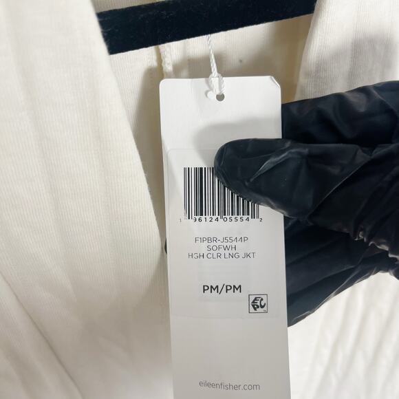 New Eileen Fisher Soft White High Collar Long Blazer Jacket Medium Petite - Picture 4 of 8